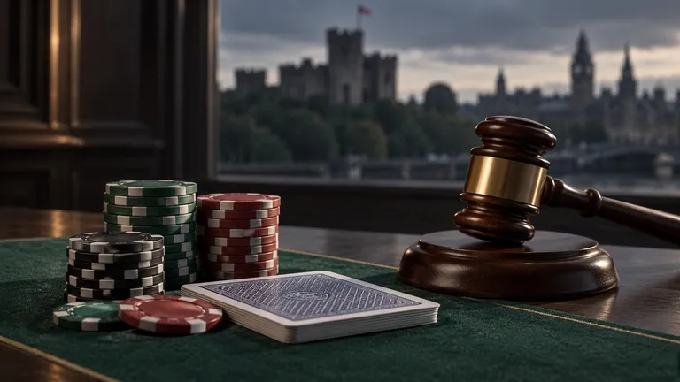 Editorial illustration of poker chips and cards beside a court gavel for the Cardiff illegal poker den case
